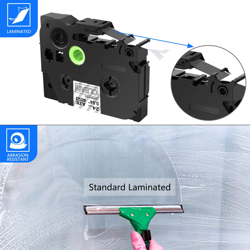 GREENCYCLE 3 Packs White on Clear Label Tape Laminated Compatible for Brother P-Touch AZE 155 TZe-155 TZ-155 TZe155 24mm x 8m 1" x26.2' PT-P750W PT-E500 PT-9600 PT-E550W PT-2730VP Labeling Maker 0.94“ (24mm)