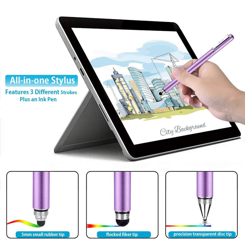 Stylus Pens for Touch Screens, Yacig Sensitivity Capacitive Stylus Pen Universal Multi-Stylus Pen for iPad iPhone Tablets Samsung Galaxy All Universal Touch Devices (Purple) Purple