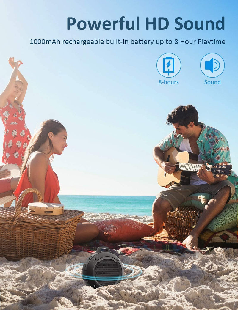 Outdoor Waterproof Bluetooth Speaker,Kunodi Wireless Portable Mini Shower Travel Speaker with Subwoofer, Enhanced Bass, Built in Mic for Sports, Pool, Beach, Hiking, Camping (Black) Black