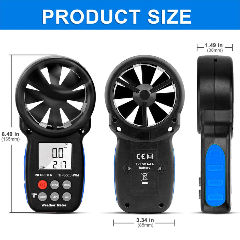 Anemometer Handheld,INFURIDER Wind Speed Meter Barometer,Wind Gauge with Wind Velocity/Temp/Altitude/Dew Point,Barometric Pressure Meter for HVAC Weather Collection（YF-866B-WM）