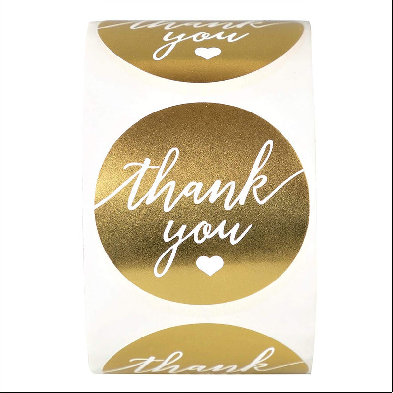 Thank You Label Sticker 2" Round with Gold and White Heart 500 Labels per Roll, Thank You Sticker Gold for Birthdays, Weddings, Giveaways, Bridal Showers and Perfect for Small Business Owner Gold & White Hearts