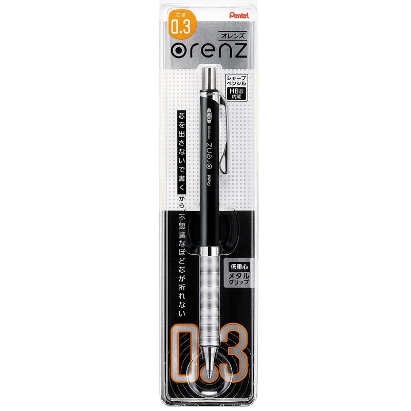 Pentel Mechanical Pencil, Orenz, with Metal Grip, 0.3mm, Black (XPP1003G-A)