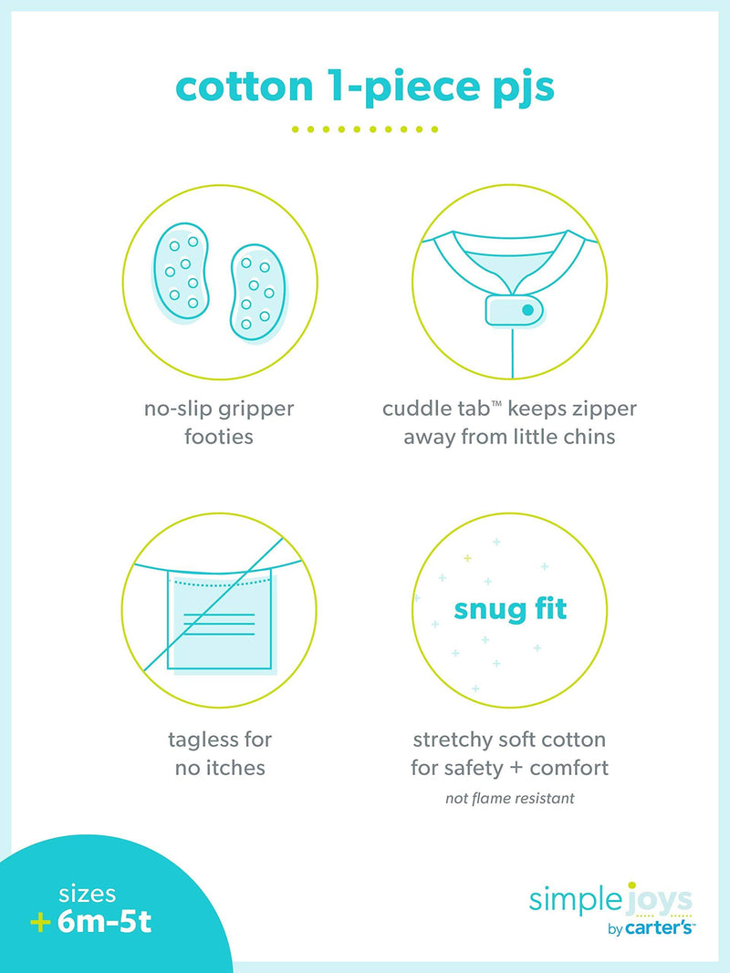Simple Joys by Carter's Boys' 3-Pack Snug Fit Footed Cotton Pajamas 6-9 Months Blue/Teal Blue/White, Cars/Crab