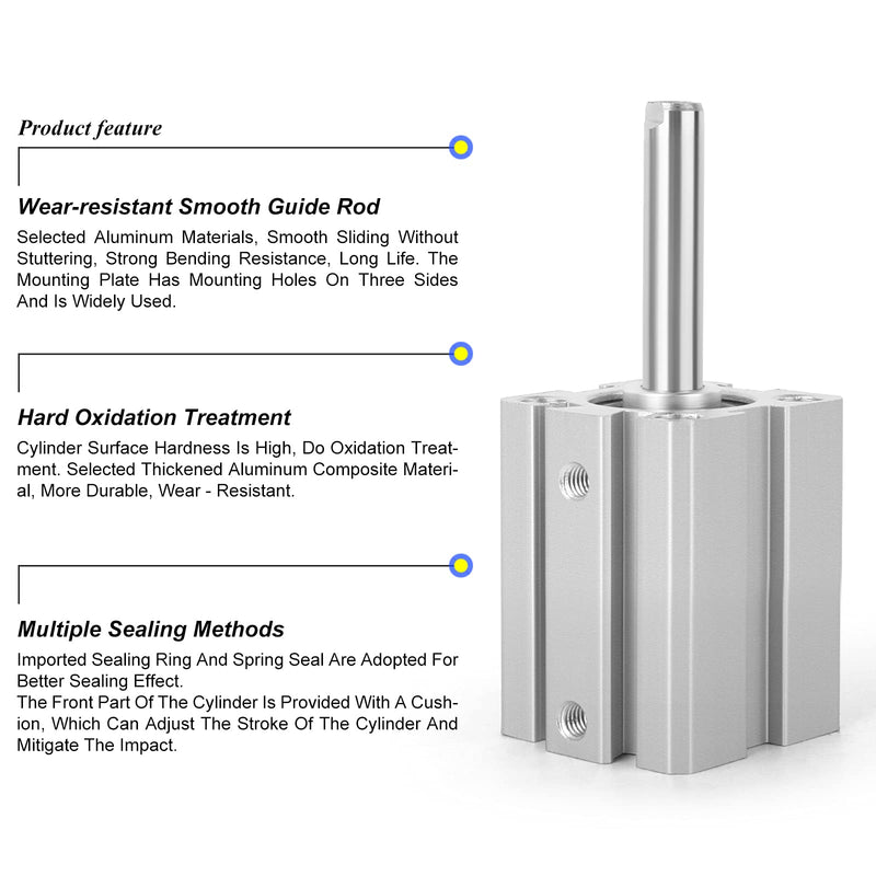 TAILONZ PNEUMATIC 20mm Bore 25mm Stroke Pneumatic Small Thin Cylinder Aluminum Pneumatic Air Cylinder SDA20-25 Bore:20mm Stroke:25MM