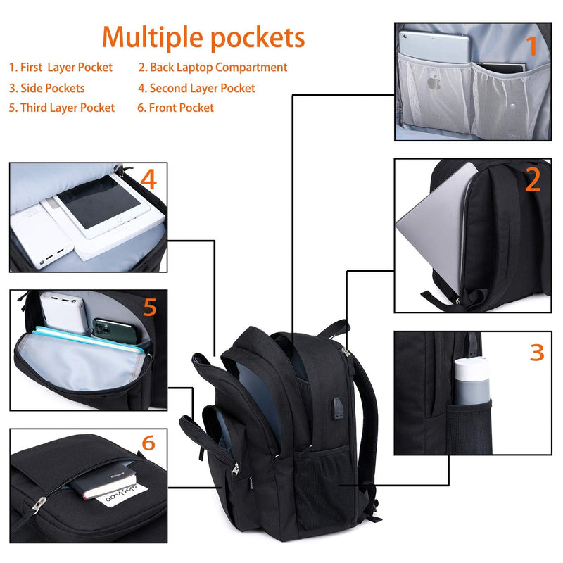 Abshoo Classical Basic Travel Backpack For School Water Resistant Bookbag Usb Black