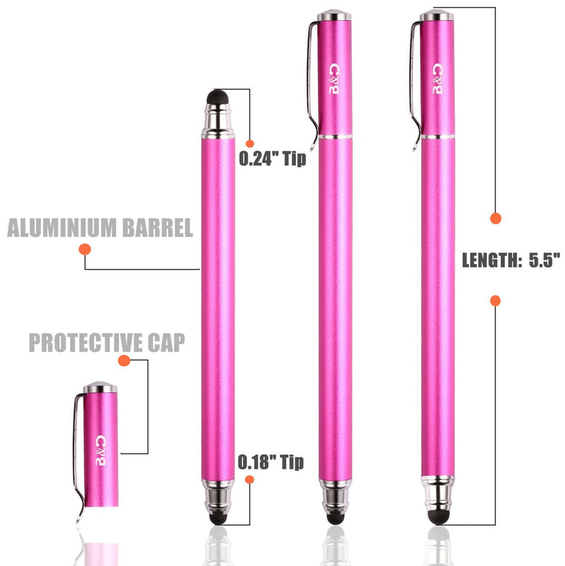 Bargains Depot (2 Pcs) [New Upgraded][0.18-inch Small Tip Series] 2-in-1 Stylus/Styli 5.5-inch L with 10 Replacement Rubber Tips -Purple/Pink Purple