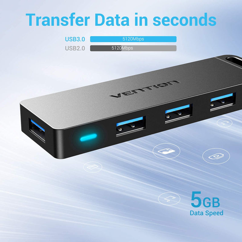 USB Hub, VENTION 4-Port USB 3.0 Hub 3FT Ultra-Slim Data USB Splitter Charging Supported Compatible for MacBook, Laptop, Surface Pro, PS4, PC, Flash Drive, Mobile HDD