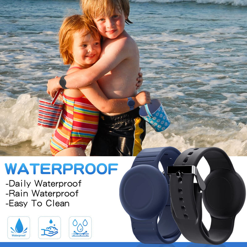 Waterproof Air Tag Bracelet for Kids(2 Pack), Soft Silicone Air Tag Hidden Wristband Kids, Lightweight GPS Tracker Compatible with Apple AirTag Watch Band for Child (Black & Navy Blue) Black & Navy Blue