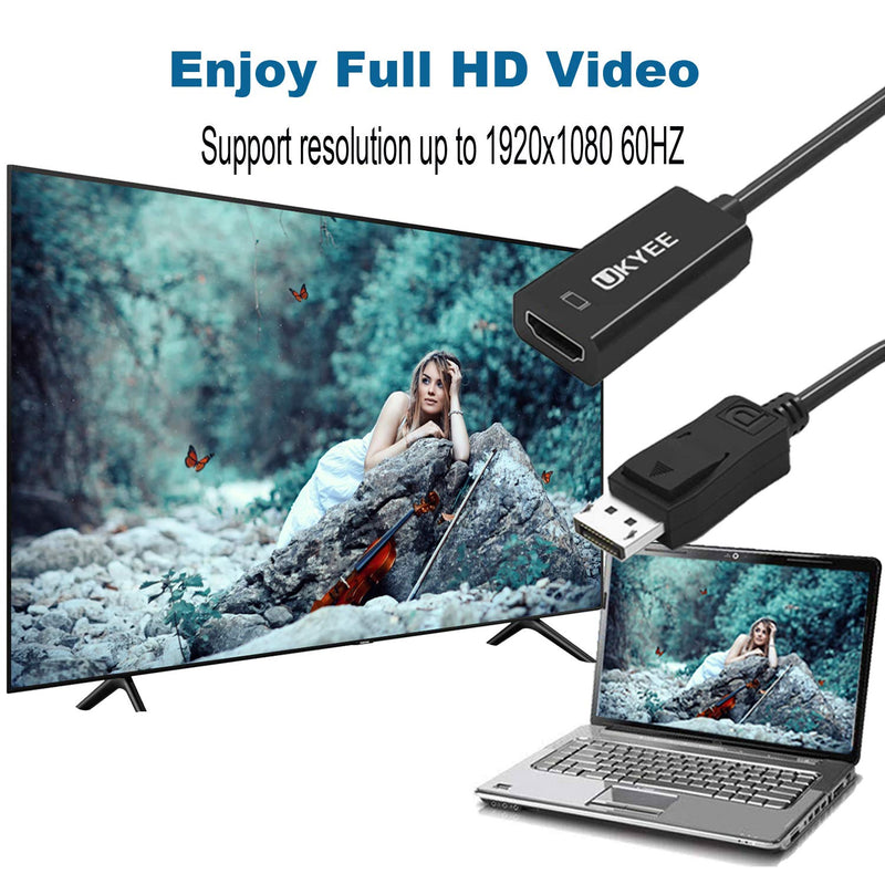 Displayport to HDMI Adapter Converter 2-Pack,UKYEE Display Port DP to HDMI Cable Male to Female Port 1080P Compatible with PC, Monitor, Projector, HDTV - Black