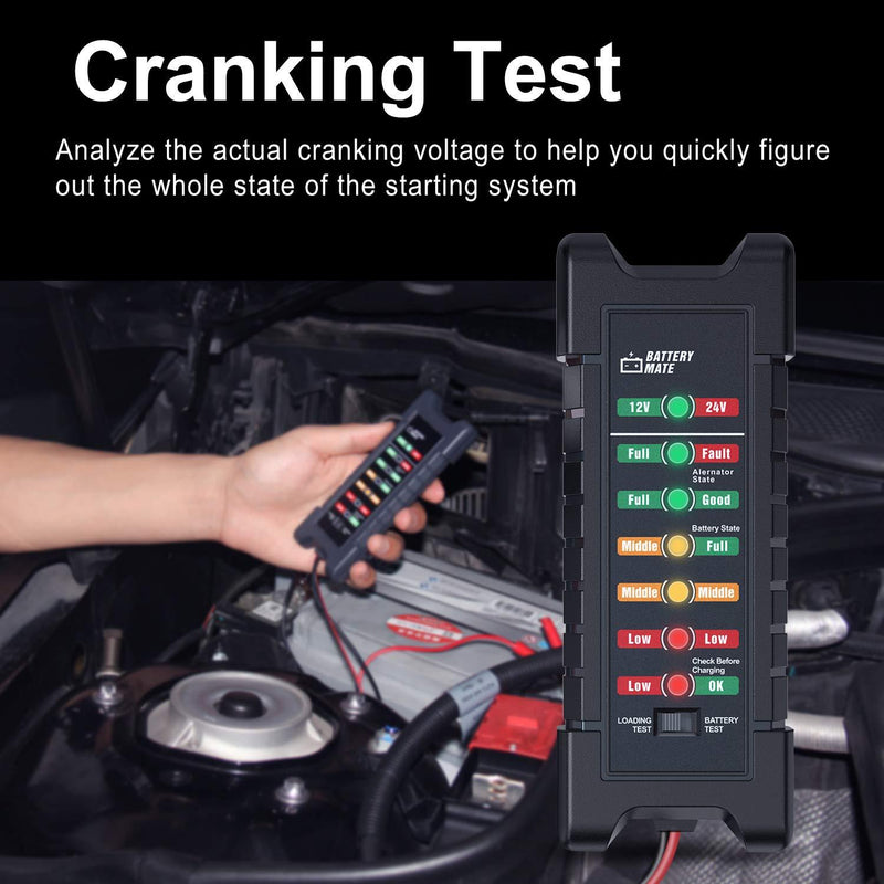OBDMONSTER Car 12V 24V Battery and Alternator Tester Automotive, Load Tester, Battery Checker, Analyzer to Check alternator & Battery Charging System with LED Indicator 12V 24V BATTERY TESTER