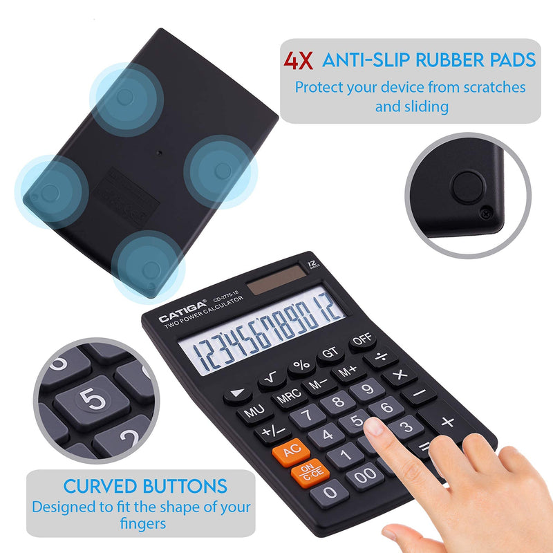 Desktop Calculator with 12 Digit LCD Display Screen, Home or Office Use, Easy to Use with Clear Display/Memory Functions, CD-2775 Black