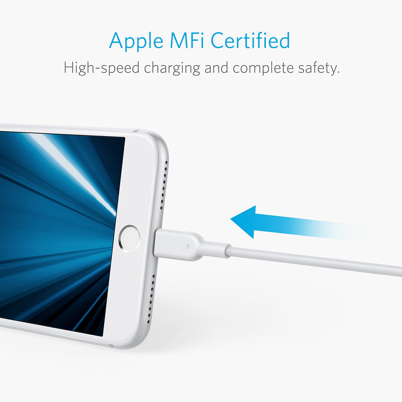 Anker iPhone Charger Cable, Powerline II Lightning Cable (10ft), Durable Cable, MFi Certified for iPhone X / 8/8 Plus /7/7 Plus / 6/6 Plus / 5s (White), iPad 8, and More White