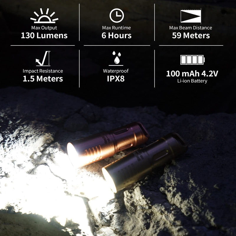 MecArmy X3S Copper/Brass Handheld Mini Keychain EDC Flashlight with Micro USB Charging | Portable Rechargeable Everyday Carry Keychain Torch|130 lumens Outdoor Waterproof Lamp (Copper)