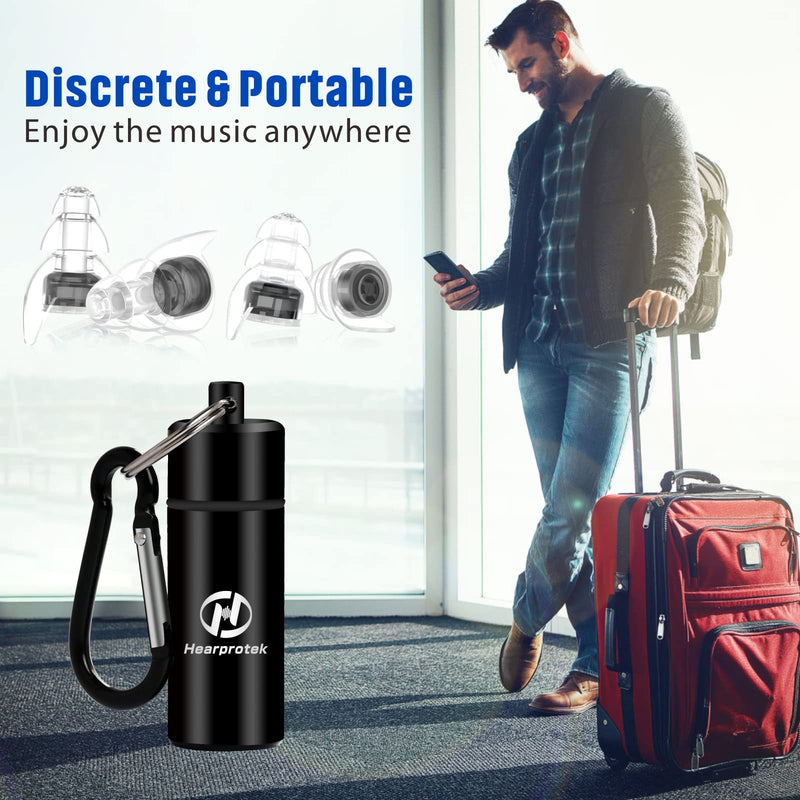 2 Pairs High Fidelity Concert Ear Plugs, Hearprotek Noise Reduction Music Earplugs, Hearing Protection for Musicians, Festival, DJ’s, Nightclub, Concerts, Drummers, Party, Motorcyclists (23db) Black
