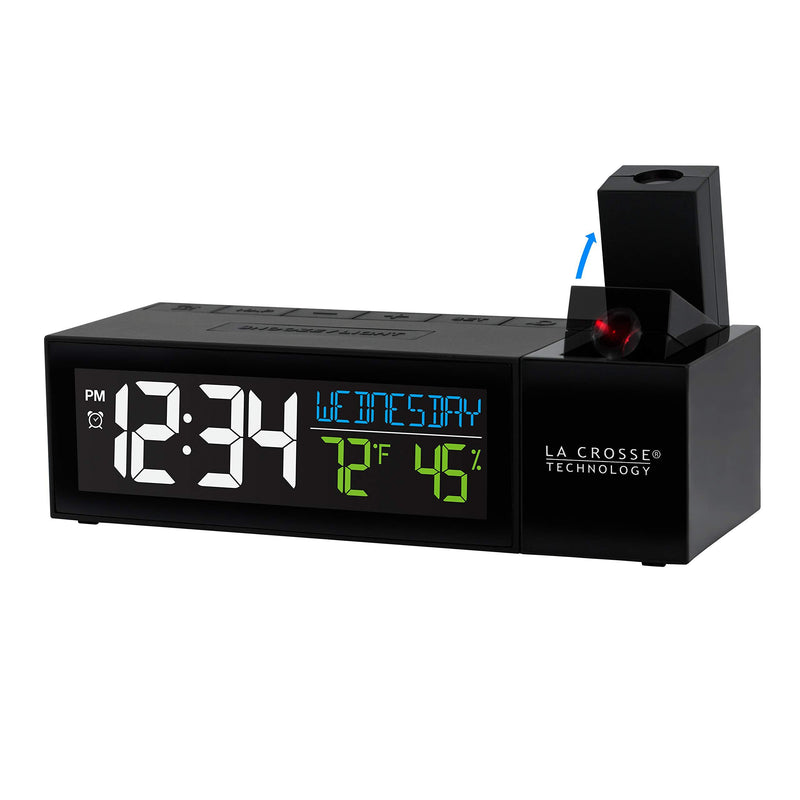 La Crosse Technology 616-1950-INT Pop-Up Bar Projection Alarm Clock with USB Charging Port, 6.51" L x 2.56" W x 1.81" H, Black