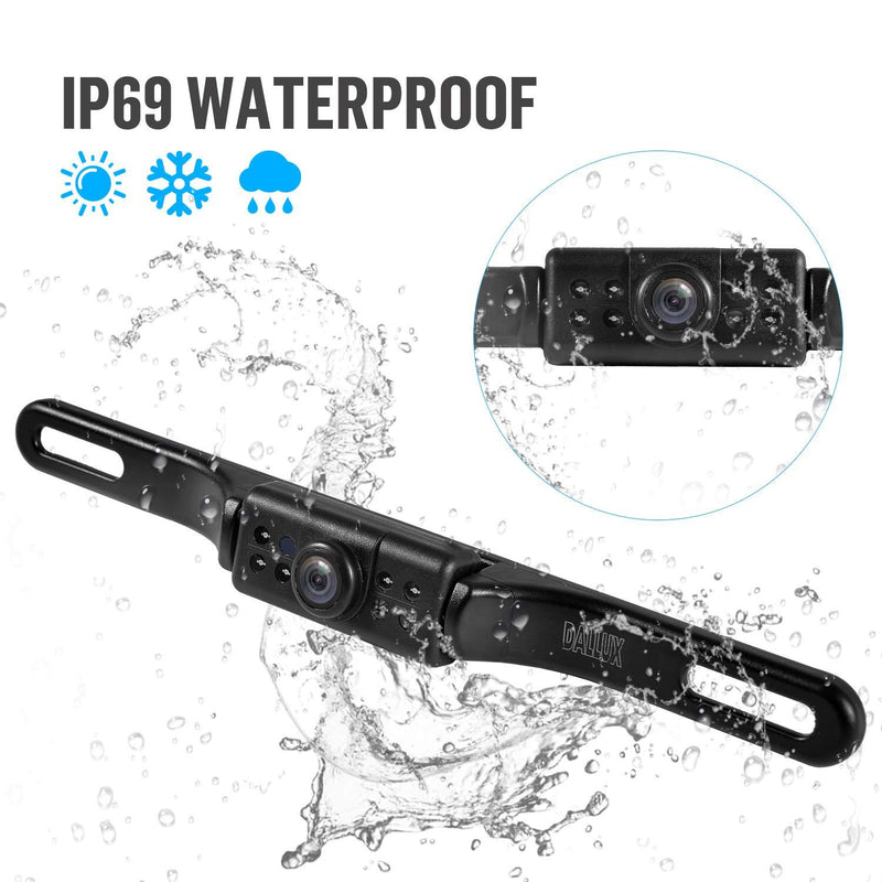 DALLUX License Plate Backup Camera,Car RV Van Truck Rear View Front View Reverse Camera IP68 Waterproof HD Color 170 Degree Wide Viewing Angle 7 LED Night Vision with Guide Line ON/Off