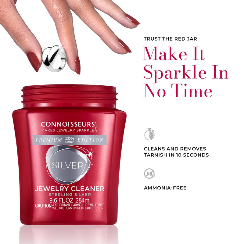 CONNOISSEURS Silver Jewelry Cleaner - Restore The Shine and Brilliance to Tarnished Sterling Silver Jewelry in Just 10 Seconds Premium Edition 9.6 OZ 20% More
