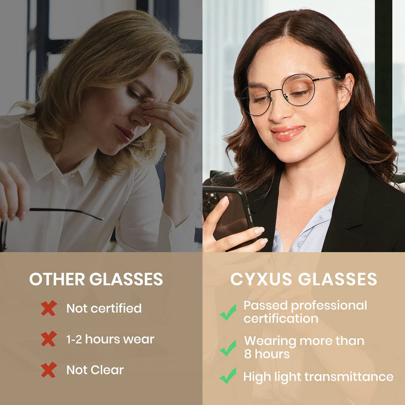 Cyxus Round Blue Light Glasses for Men Women Wire Frame UV Blocking Computer Glasses Clear Lens Metal Eyewear Ultra Light Relieve Digital Screen Eye Strain, Headache 00 - Black