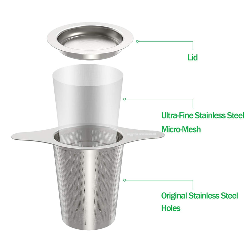 IPOW Upgraded 18/8 Stainless Steel Tea and Coffee Infuser Fine Mesh Filters Tea Strainer Steeper Double Handles for Hanging on Teapots, Mugs, Cups to steep Loose Leaf Tea and Coffee 1 Pack