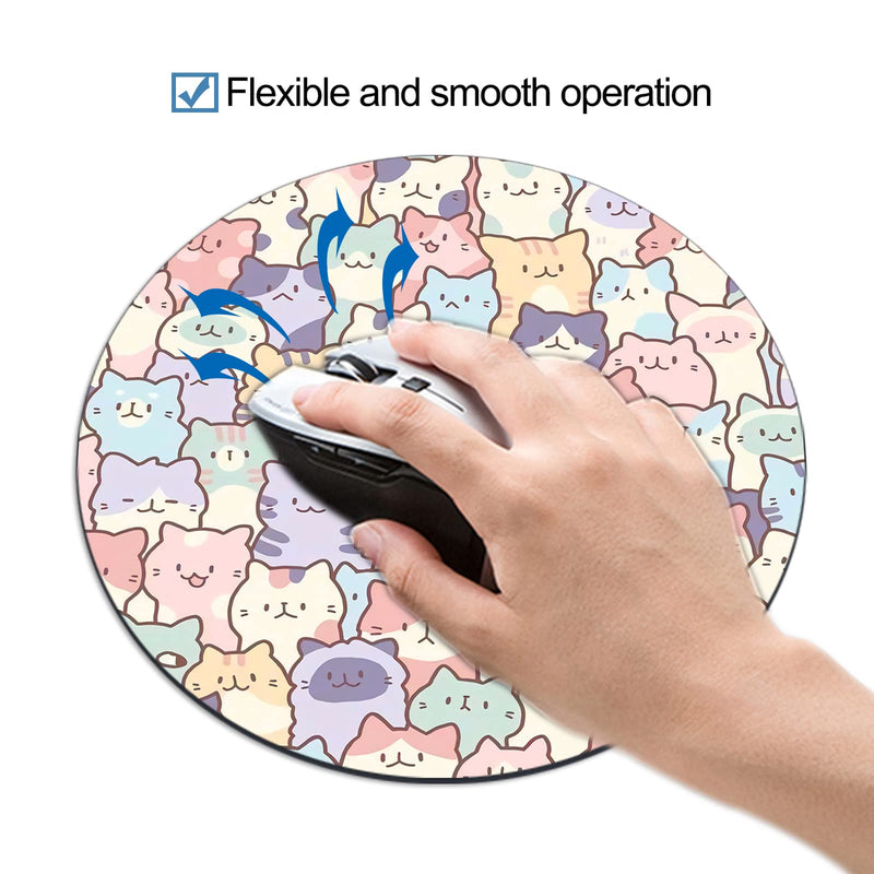 Round Cute Cat Mouse Pad,Small Non-Slip Rubber Cat Mousepads,Computer and Laptop Cat Mouse Mat for Office Desk Gaming Decor,7.9x7.9x0.12inch(02-Cat) 02-Cat