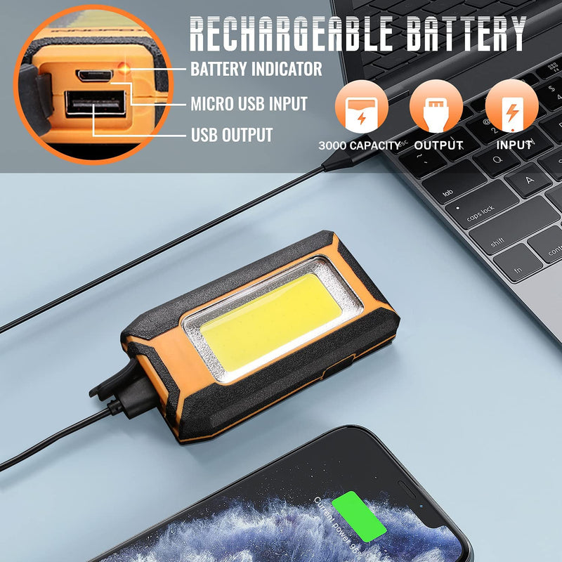 2 Pack 40W 1600LM LED Work Light, Rechargeable Portable LED Magnetic Flood Lights for Outdoor Camping Hiking Emergency Car Repairing and Waterproof Job Site Lighting (2 Pack) 2