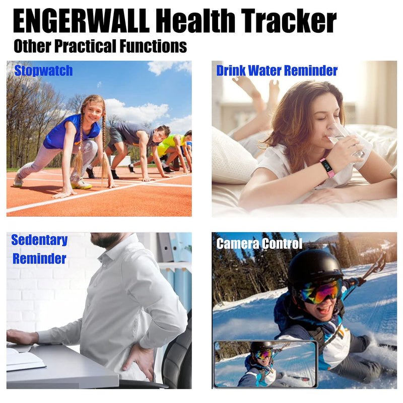 ENGERWALL Fitness Tracker with Step Counter /Calories /Stopwatch, Activity Tracker with Heart Rate Monitor, IP68, Health Tracker with Sleep Tracker, Smartwatch, Pedometer Watch for Women Men Kids Black