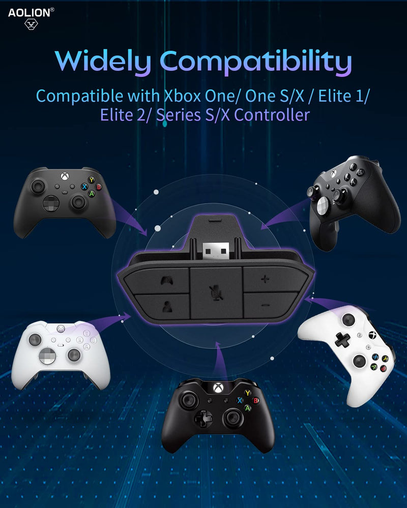 Stereo Headset Adapter for Xbox,Xbox Headset Adapter,AOLION Xbox Mic Adapter,Xbox Controller Headset Adapter for Xbox One/ One S/X/ Elite 1/ Elite2/ Series S/X Controller-Game Sound & Voice Chat