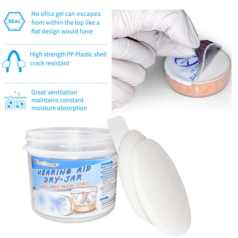 Wisesorb Hearing Aid Dryer, Hearing Aid Dehumidifier, Hearing Drying Jar and Dehumidifier Set (1 Container and 1pcs × 30g Capsules) 1 Jar+1 Dryer