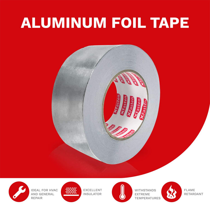 XFasten Aluminum Foil Reflective Duct Tape, 3.6 mil, 2 Inches x 55 Yards, Heavy-Duty HVAC Aluminum Metal Duct Tape for Metal Pipes, Air Vents, Furnace, and AC Units