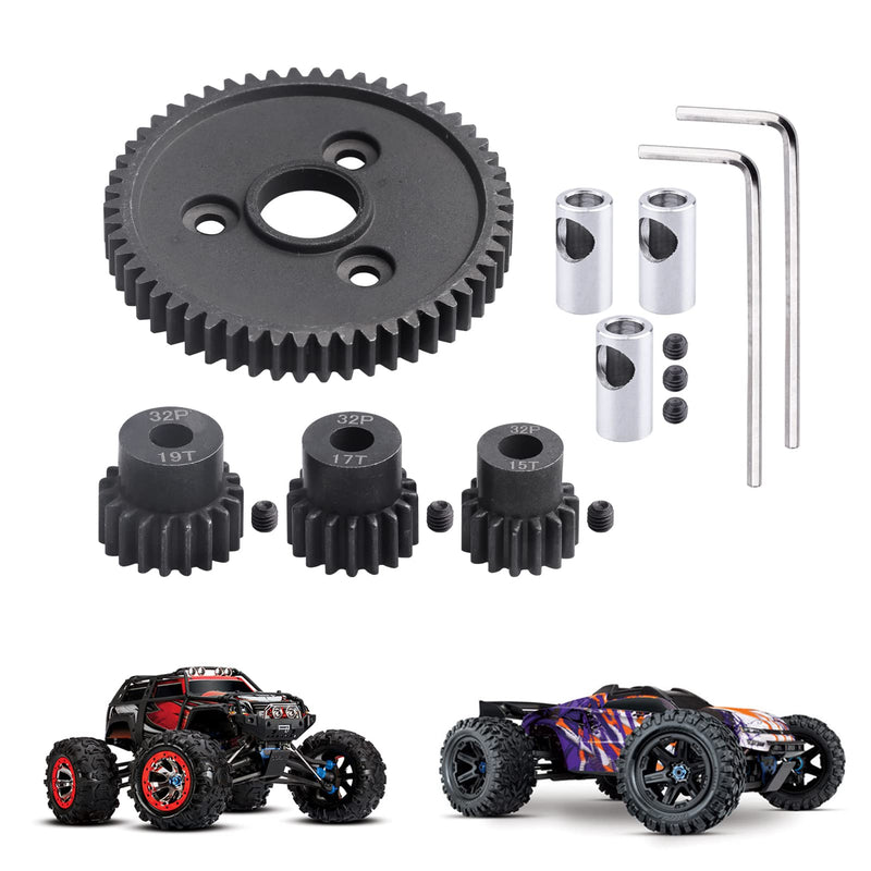 AllinRC 54T 0.8 32 Pitch Metal Steel 3956 Spur Gear with 15T 17T 19T Pinions Gear Sets Motor Gears for 1/10 Traxxas Slash 4x4 4WD/2WD VXL Rustler 2WD/4x4 Rally VXL Stampede 4x4 Summit E-REVO Parts
