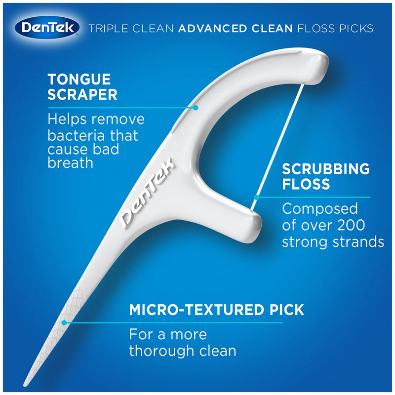 DenTek Triple Clean Advanced Clean Floss Picks, No Break & No Shred Floss, 90 Count 90 Count (Pack of 1)