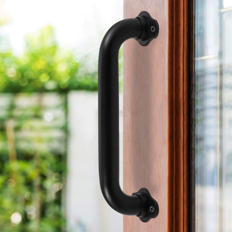 Purife 12 Inch Metal Industrial Pipe Wall Handrail - Pipe Barn Door Pull Handle, Staircase Steps Handrail, Indoor & Outdoor Deck Hand Rail, Safety Grab Bar (Matte Black) Style A