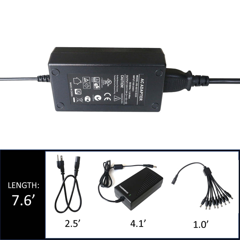 TIGERSECU Security Camera Power Adapter with 9-Way Power Splitter, 12V 5A 100V-240V Power Supply, Compatible with Lorex, Samsung, Q-See, Night Owl, Swann and Annke Cameras Power Adapter/9-Way Splitter Set