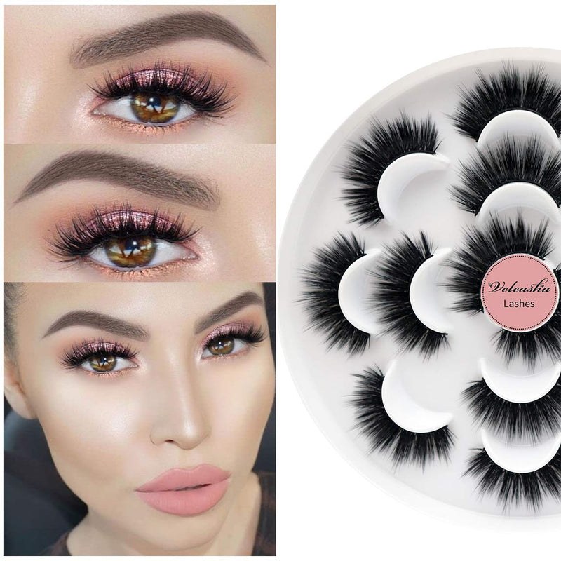 Veleasha Silk Eyelashes Luxury Multi-layered Effect Natural Look Faux Mink Lashes for Girls | 7 Pair Pack | Cinderella