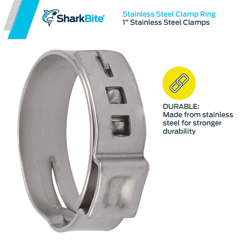 SharkBite PEX Clamp Ring 1 inch, Stainless Steel, Pack of 10, UC956A, 1", 10 Pack