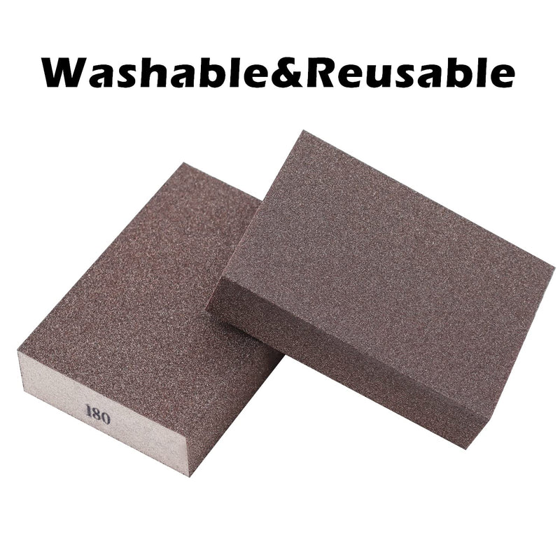Sunxeke 6Pcs Sanding Sponge 180 Grit Fine Blocks for Pot Brush Pan Brush Metal Sanding Wood Sanding Washable&Reusable N-G-001-180