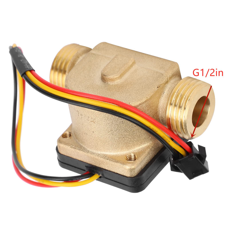 Water Flow Sensor Meter G1/2" DC 3-24V Brass Hall Flow Meter High Temperature Resistant for Water Heater Water Dispenser