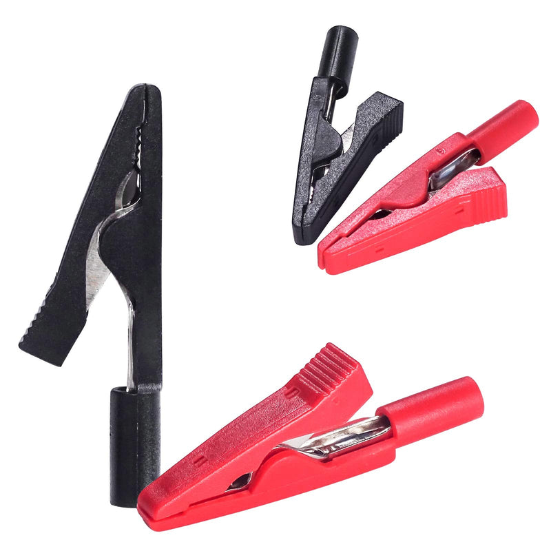 Peakelect can Connect 2mm Banana Jack Test Probe & 2mm Banana Plug 10pcs Full Insulated Safety Mini Test Alligator Clips Crocodile Clamps Jaws for Electrical Laboratory Measuring red Black