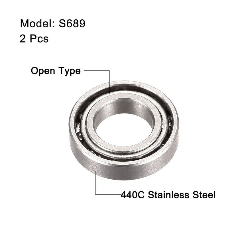 uxcell S689 Stainless Steel Ball Bearing 9x17x4mm Stamping Steel Cage Bearings 2pcs