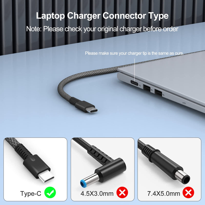 New Slim 65W HP Laptop Charger USB C Chromebook Charger for HP Spectre X360 14 2 in 1,Elitebook x360, Pavilion Envy Elite x2 Fast Charging Type C Travel Laptop Power Adapter Black 65W 65W Slim USB C charger