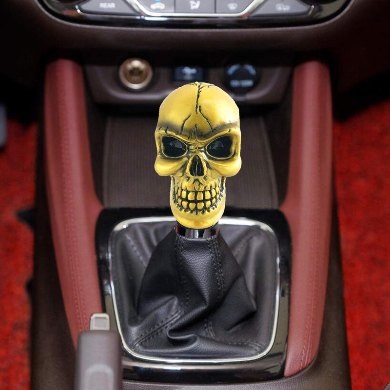 Arenbel Car Gear Lever Grip Knobs Skull Head Racing Shift Stick Manual Shifter Handle Fit Most Auto Manual Vehicles, Gold