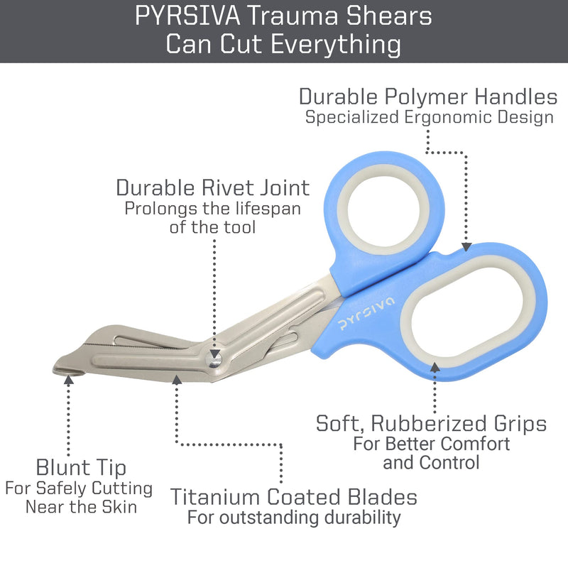 PYRSIVA MEDICAL Emergency Trauma Shears | Medical Scissors | Shears for Physicians, Nurses, EMTs, Paramedics, First-Aid, Vets | Bandage Scissors | Durable, Titanized Blades | Genuine Rubberized Grips Black on Grey