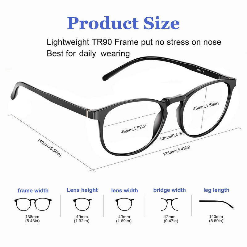 FEIYOLD Blue Light Blocking Glasses Women/Men,Retro Round Anti Eyestrain Computer Gaming Glasses(Black+Blue) Black+blue