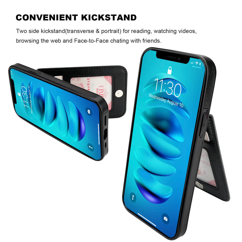 KIHUWEY Compatible with iPhone 14 Pro Max Case Wallet with Credit Card Holder, Flip Premium Leather Magnetic Clasp Kickstand Heavy Duty Protective Cover for iPhone 14 Pro Max 6.7 Inch (Black) Black