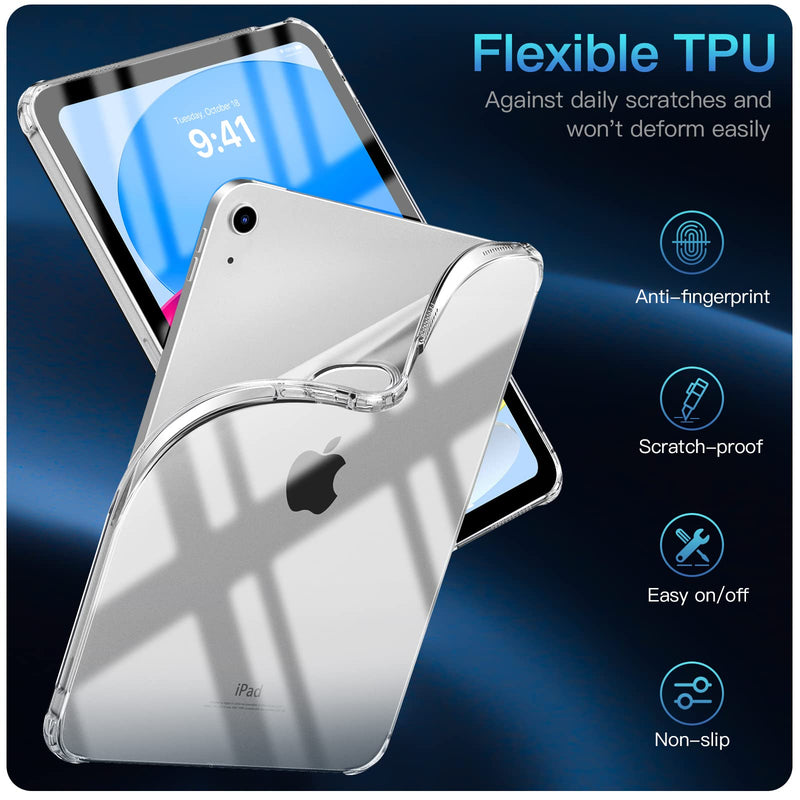 TiMOVO for iPad 10th Generation Case Clear, iPad 10 Case 2022 (10.9 inch), Slim & Light Weight TPU Protective Clear iPad Case with Raised Edge and Transparent Back, Clear