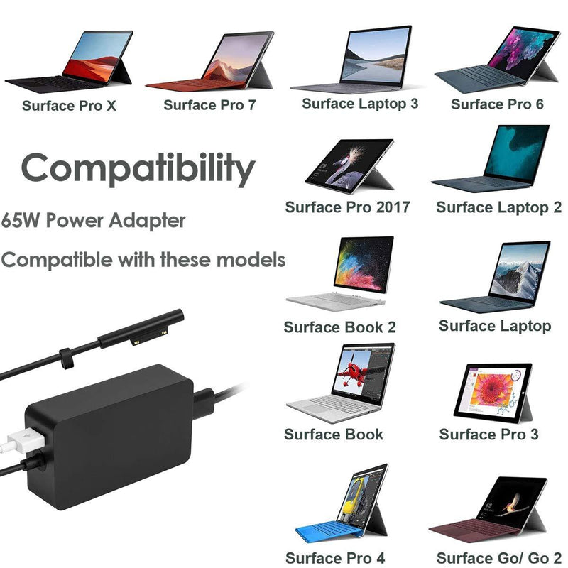 Surface Pro 6 Pro 7 Charger, 65W Power Supply Adapter for Microsoft Surface Pro 3/4/5/6/7/X, Surface Book, Surface Laptop 1/2/3, Surface Laptop Go, Surface Go, with 6.2ft Power Cord