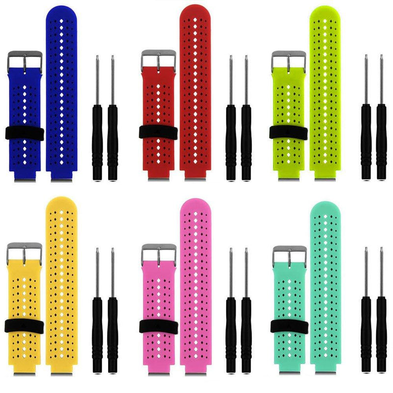 HWHMH Colorful Replacement Silicone Bands with Pin Removal Tools for Garmin Forerunner 220/230/235/620/630/735XT (No Tracker, Replacement Bands Only) Pack of 6