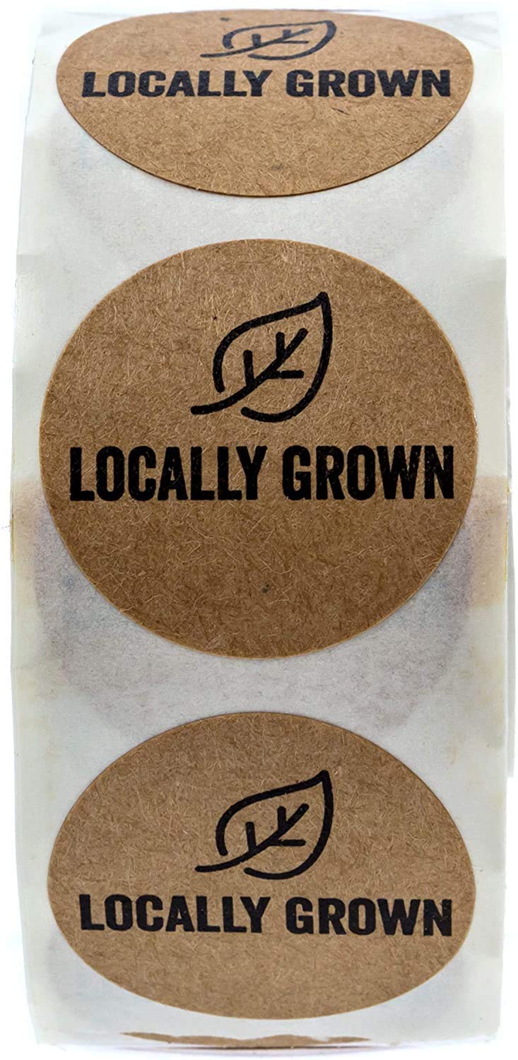 SBLABELS 1 Inch Round Natural Kraft Locally Grown Stickers / 500 Per Roll Grown Local 1" Labels