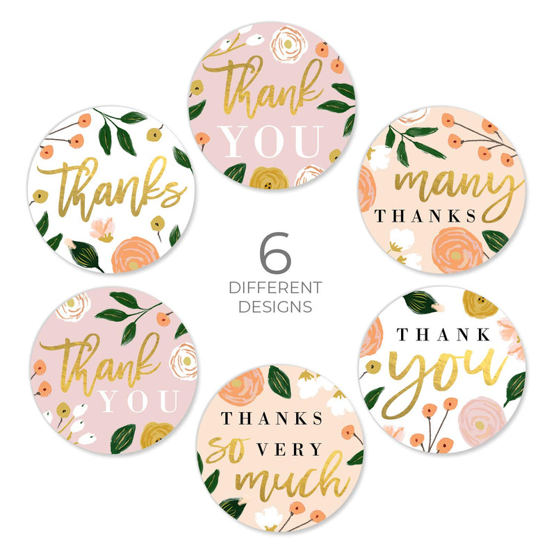 Modern Floral & Faux Gold Thank You Label/Roll of 500 1.5" Labels/Chic All Occasion Thanks Stickers