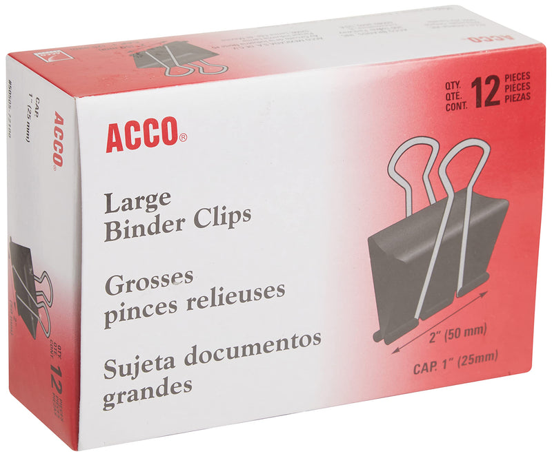 ACCO Binder Clips, Large, 1 Box, 12 Clips/Box (72100)